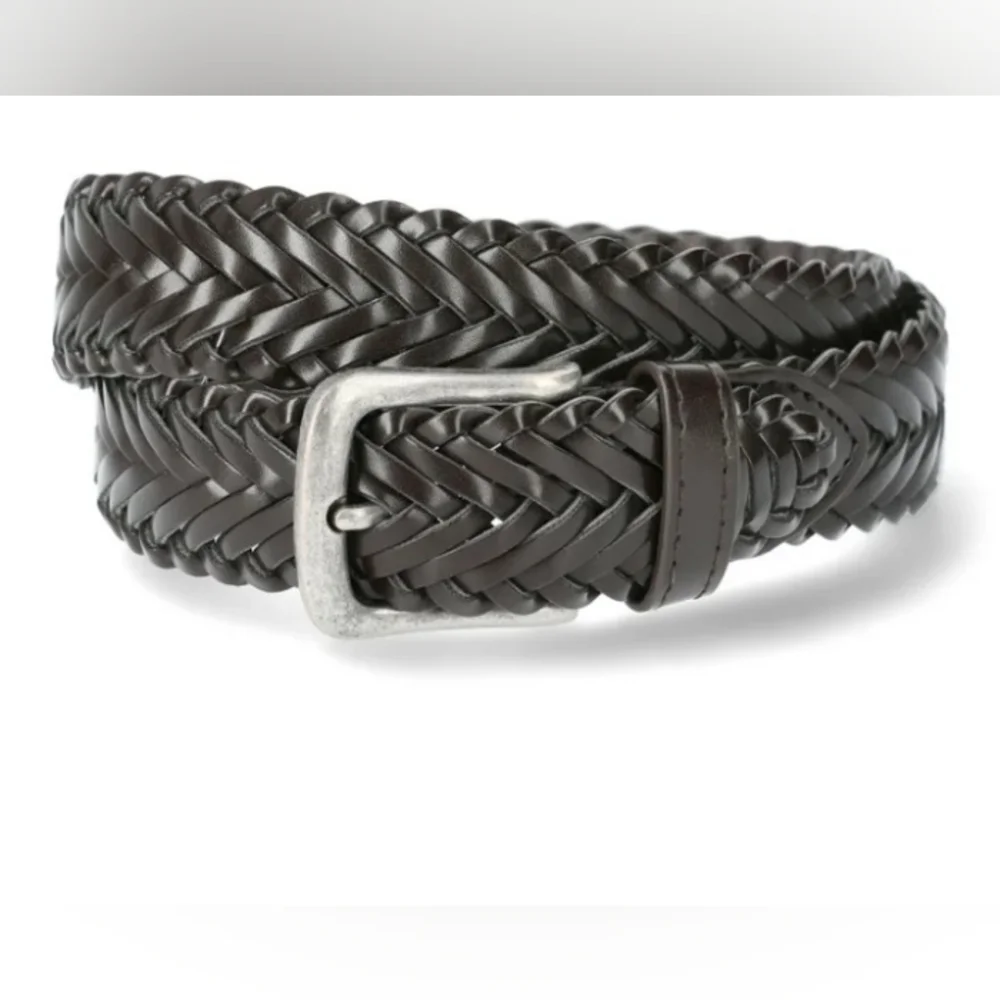 Kids' Braided Leather Look Belt - Dark Brown Fits Up To 38
